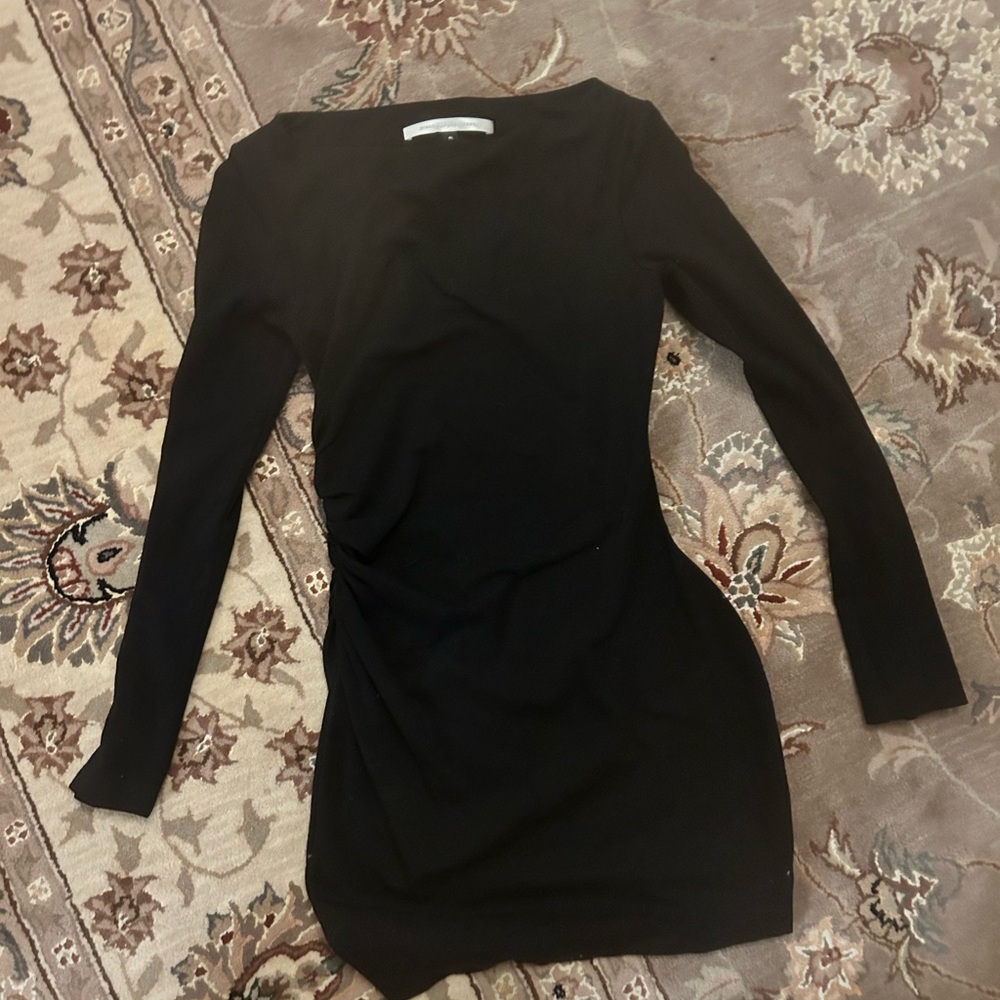 Black Stretch Wool DVF Mini Dress w/ Side Ruching